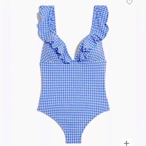 J Crew Gorgeous Seersucker Ruffle Swimsuit
